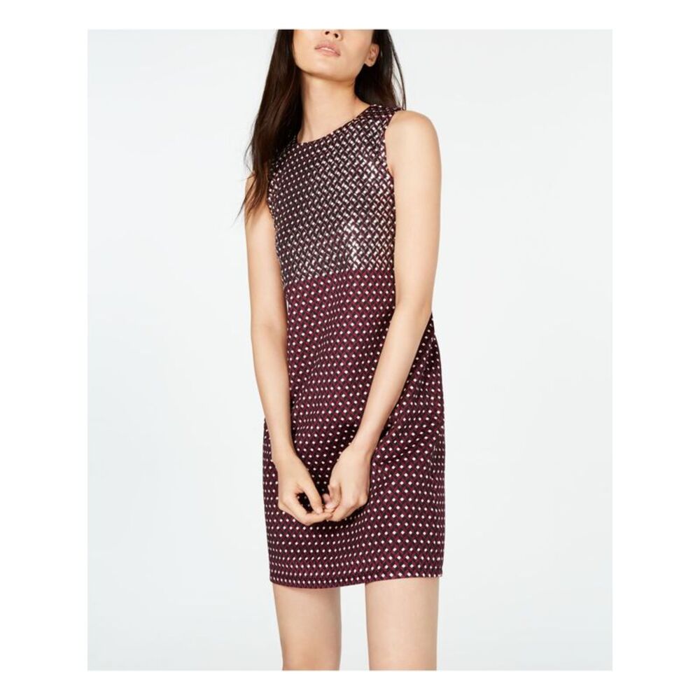 NWT MICHAEL KORS Womens Maroon Sleeveless Above The Knee Shift Party Dress XS